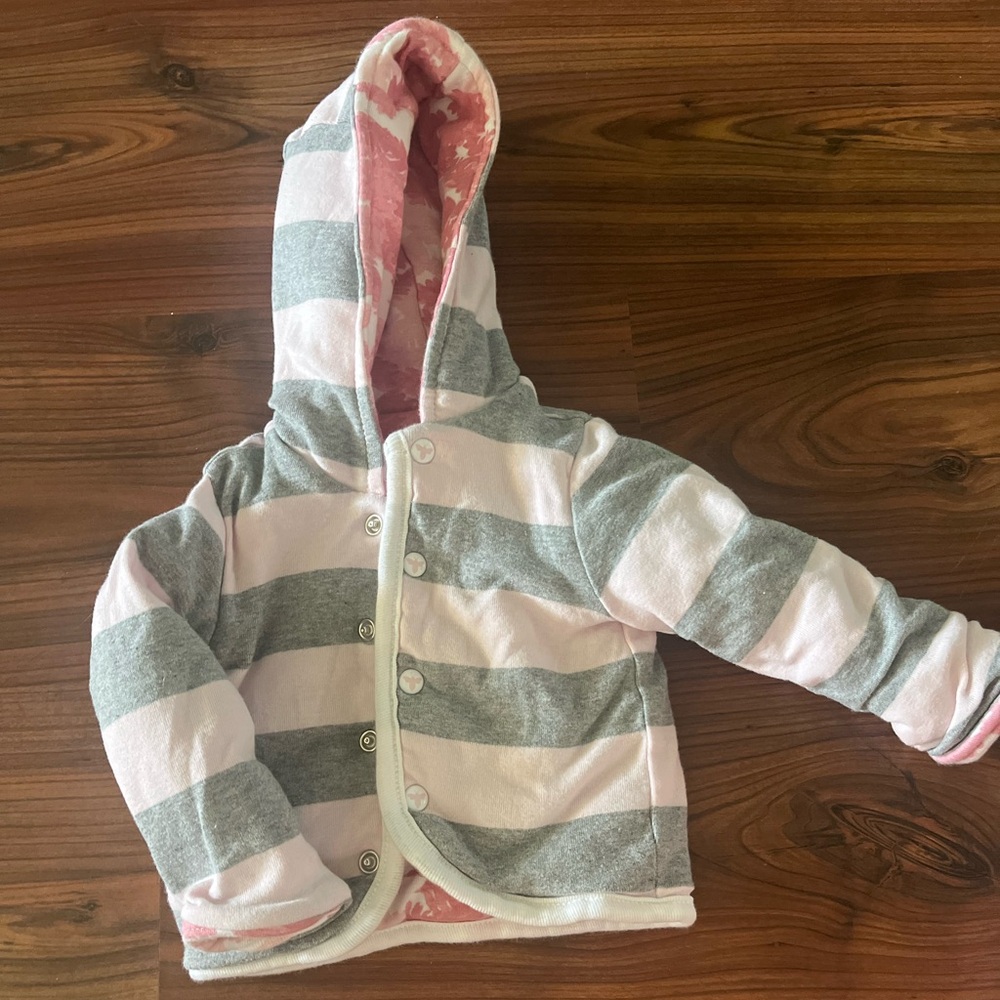 Burt's Bees Pink and Gray Striped Kids Jacket